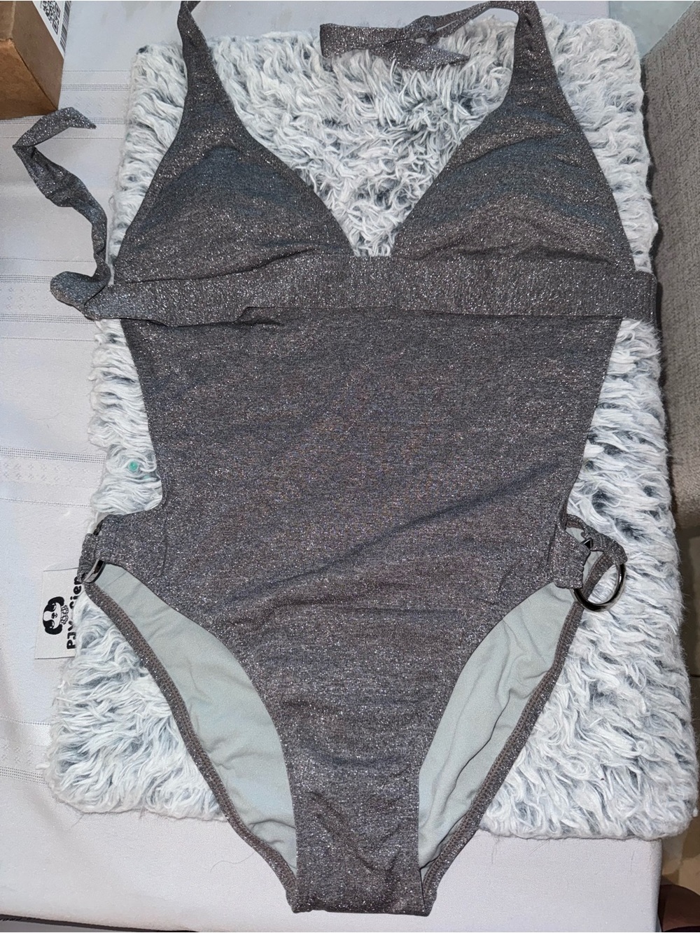 Halter One-Piece Swimsuit in Shimmering Grey NWT